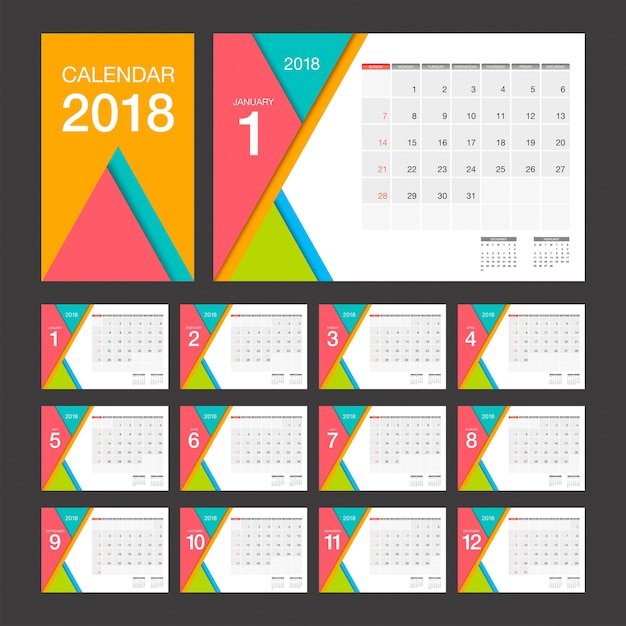 2018 calendar. desk calendar modern design template.