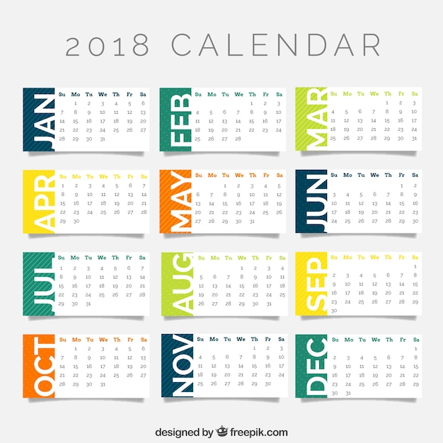 2018 modello di calendario