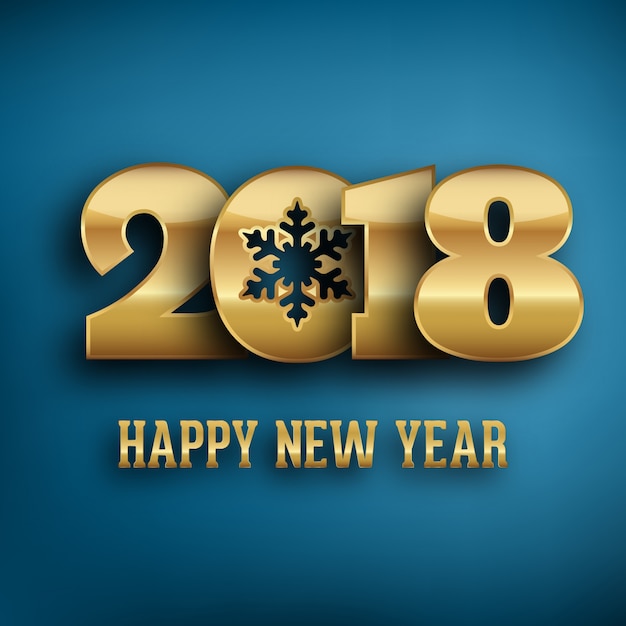 2018 - calligraphic new year greeting design - gold typography on a blue background