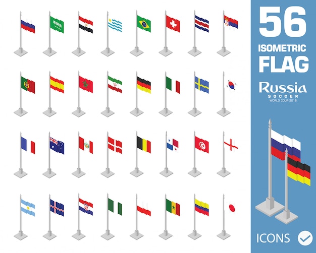 Vector 2018 fifa world cup russia isometric flags