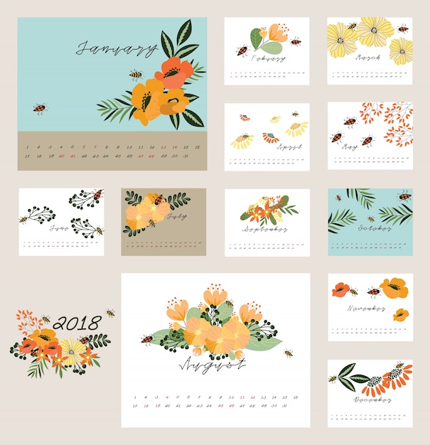 Vector 2018 floral calendar