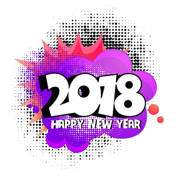 Vector 2018 on halftone, pop art background for happy new year