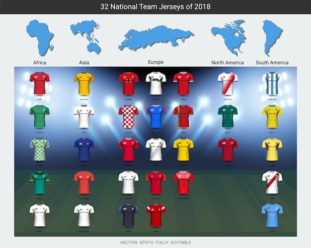 2018 national team soccer jersey uniforms group set