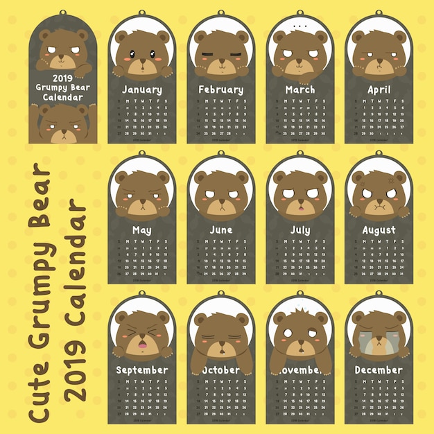 2019 calendar grumpy bear