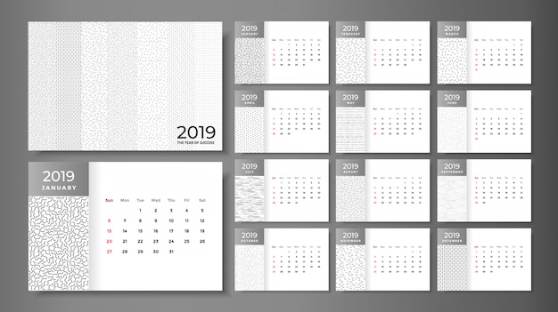 2019 calendar template and desk calendar mock up