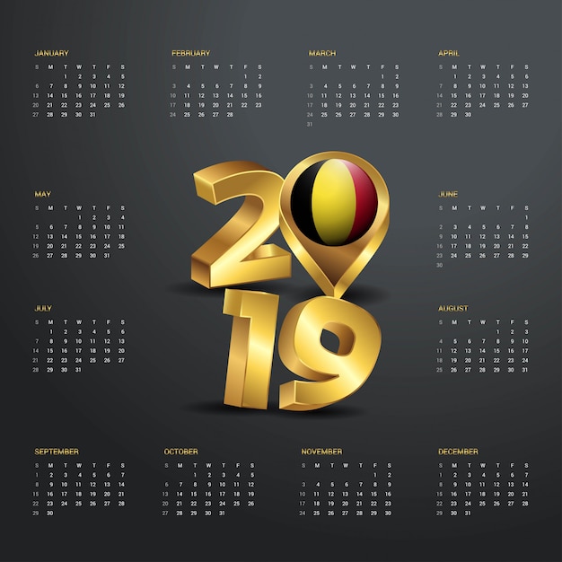 Шаблон календаря 2019 года