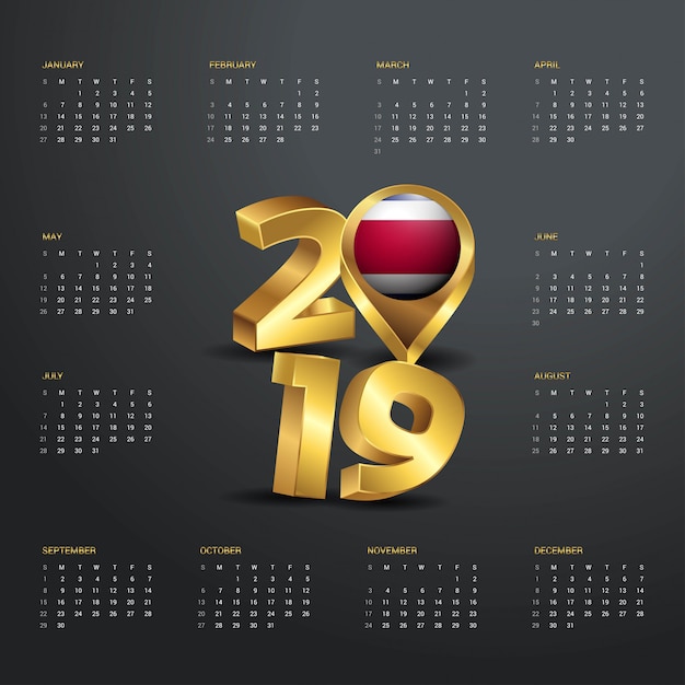 Modello di calendario 2019