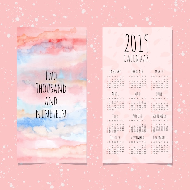 2019 calendar with abstract pastel watercolor background