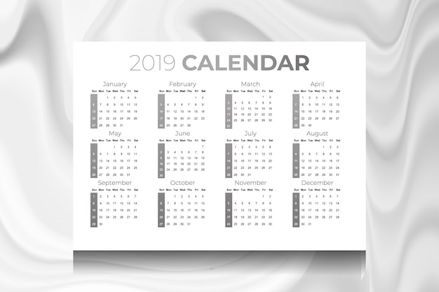 2019 calendar with marble texture