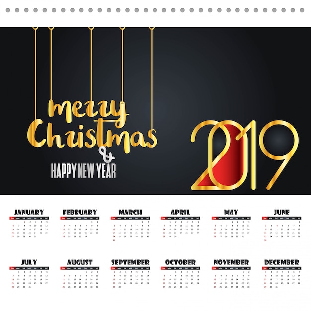 2019 vettore di progettazione del calendario di natale