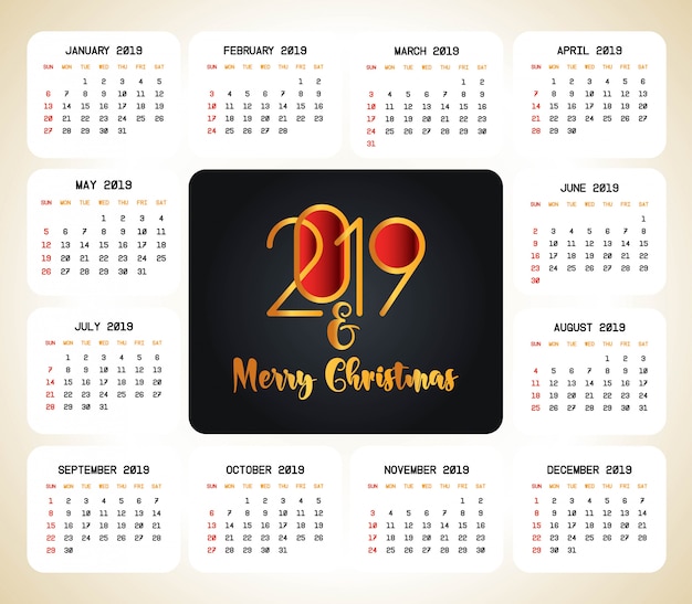 2019 vettore di progettazione del calendario di natale