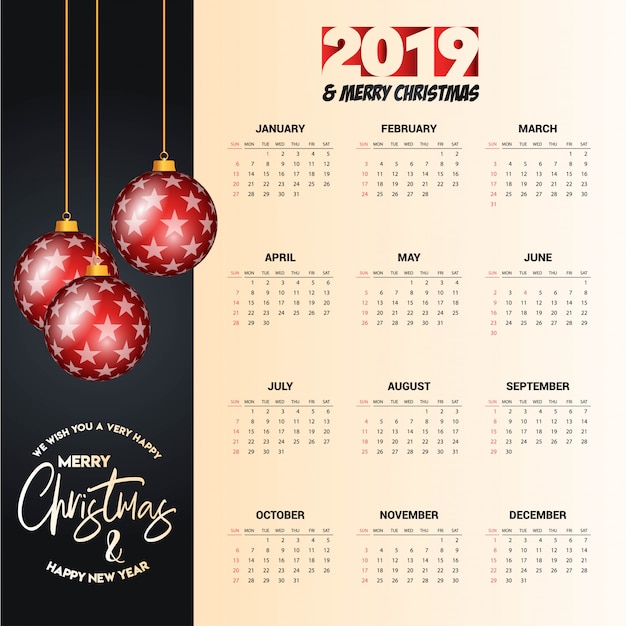 2019 vettore di progettazione del calendario di natale