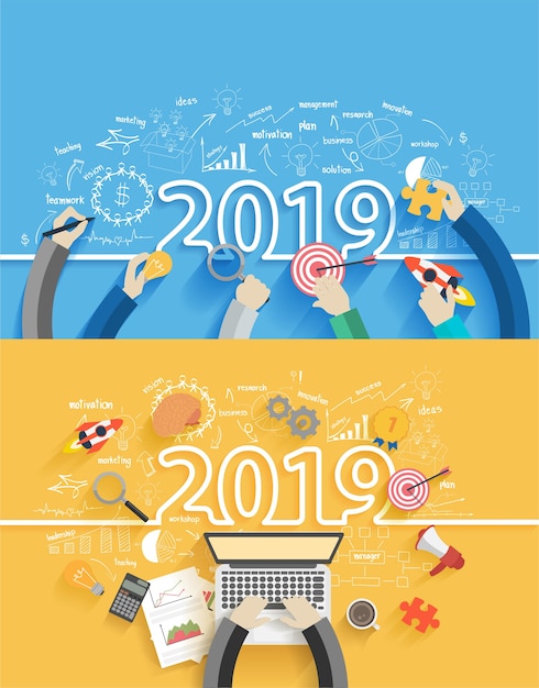 2019 de creatieve de tekeninggrafieken van het nieuw jaarbedrijfssucces