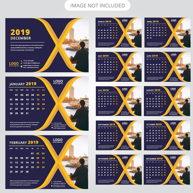 2019 modello di calendario da tavolo