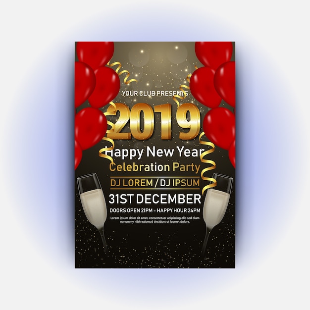 Vector 2019 dj flyer for new year party
