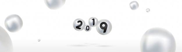 Vector 2019 gelukkig nieuw jaar met kleur kerstballen of abstracte ballen of bubbels