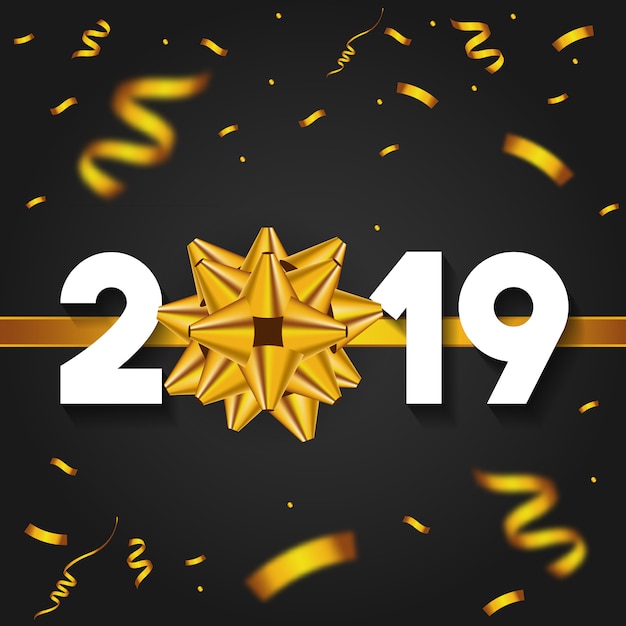 2019 Gelukkig Nieuwjaar met gouden geschenk boog confetti