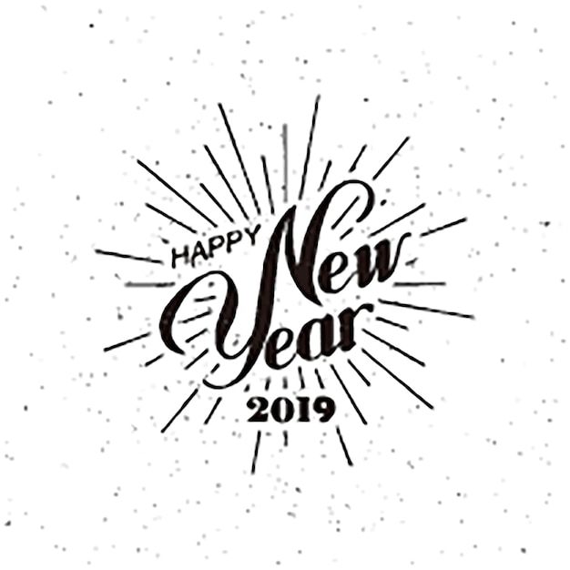 Vector 2019 happy new year holiday vector illustratie met lettering composition en burst vintage festi