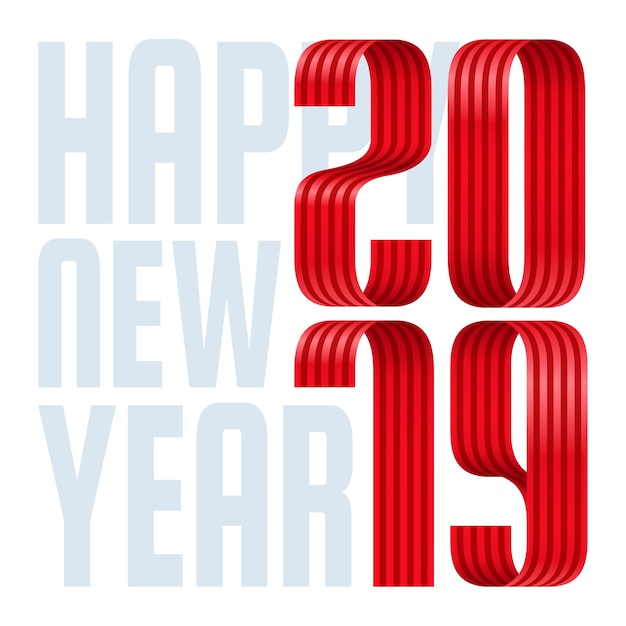 Vector 2019 happy new year ribbon lettering illustration.