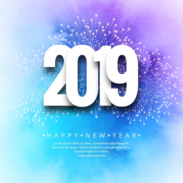 2019 Happy New Year text colorful shiny background