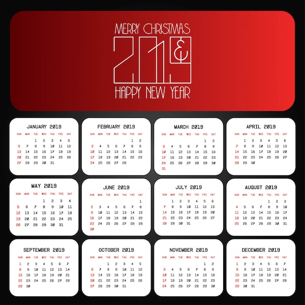 2019 kerstmis kalender ontwerp vector