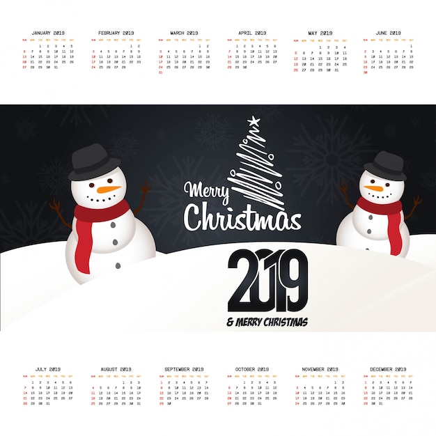 2019 kerstmis kalender ontwerp vector