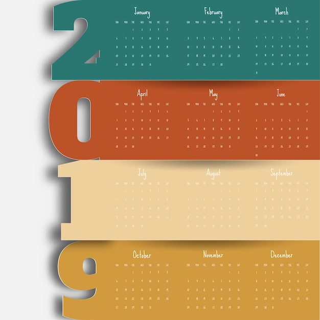 2019 modern calendar template .vector/illustration.