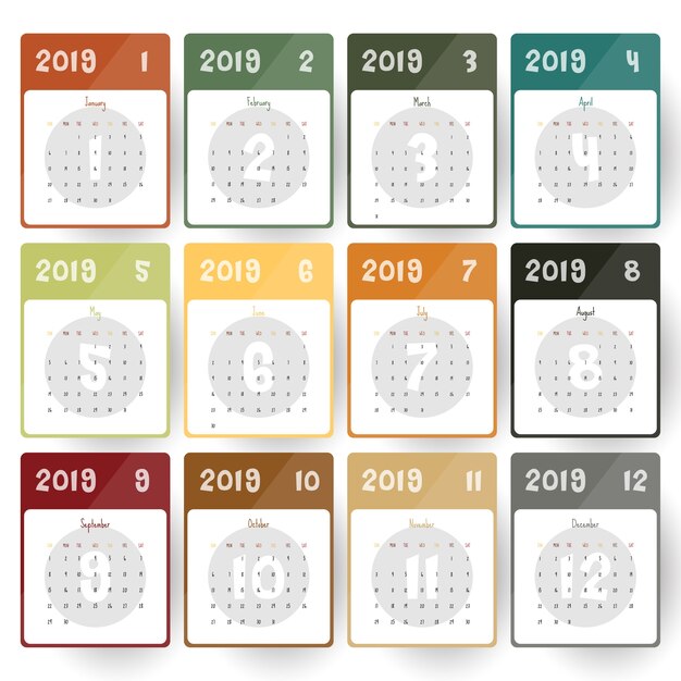 Vector 2019 modern calendar template