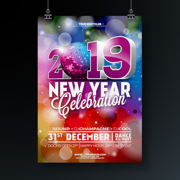 Vector 2019 new year party celebration poster design