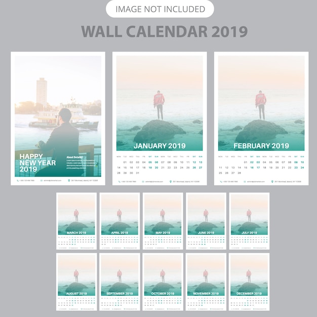 Vector 2019 sjabloon voor wandkalender