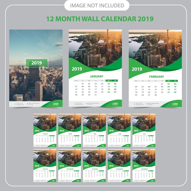 Modello di calendario calendario parete 2019