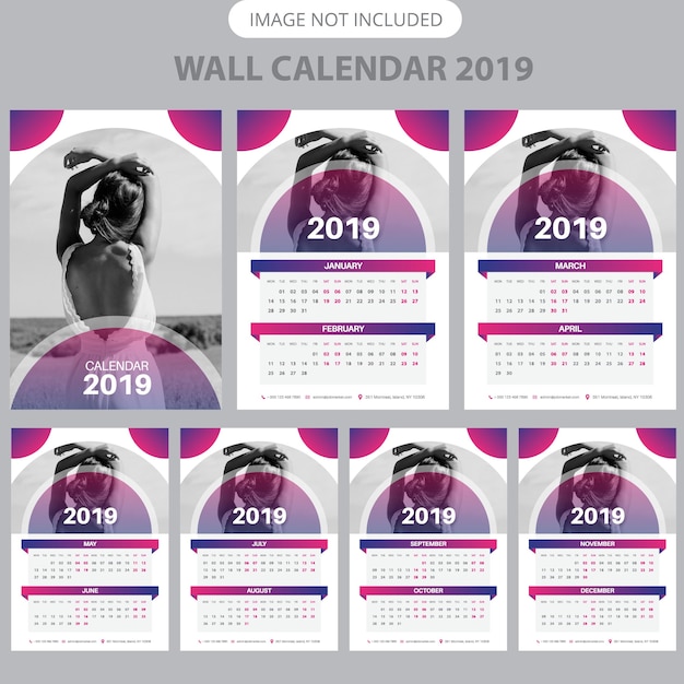 2019 modello di calendario da parete