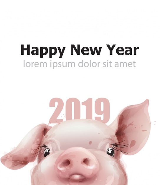 2019 Watercolor pig year card