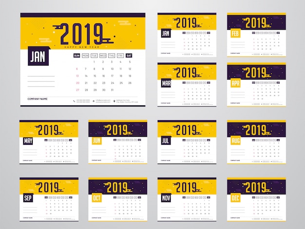 2019 yearly calendar.