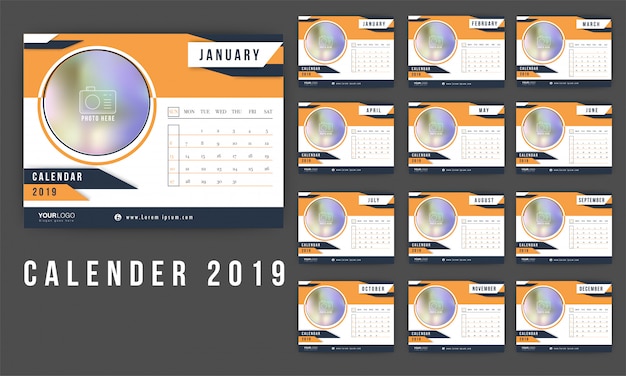 Vector 2019 yearly calendar.