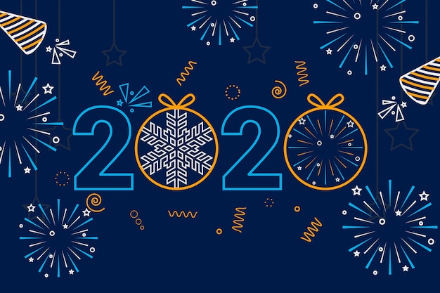2020 background outline style with fireworks