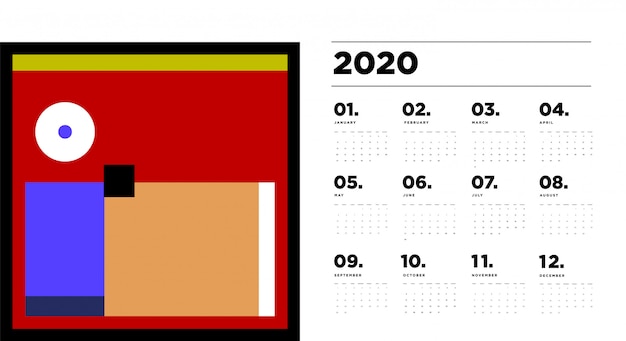 Vettore modello di calendario 2020 con sfondo geometrico astratto colorato