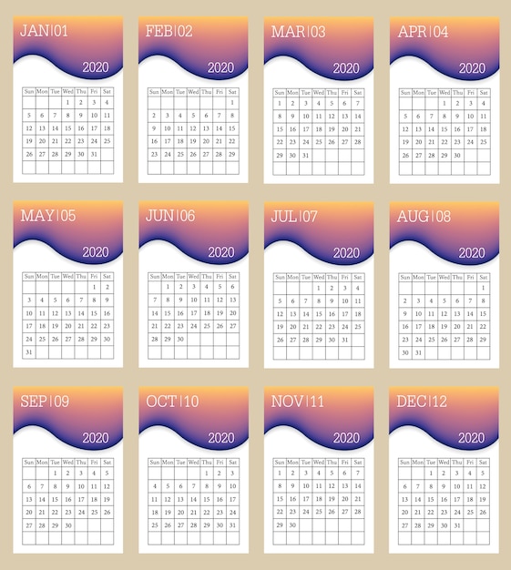 Vector 2020 calendar template