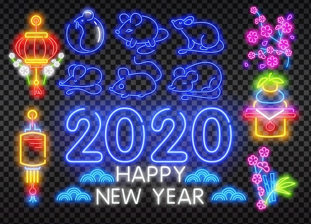 2020 китайский Новый год неоновая открытка