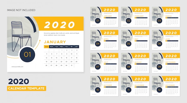 Vettore modello di calendario da tavolo 2020