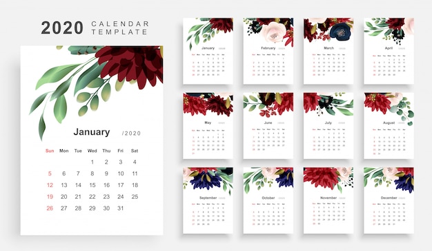 2020 floral theme calendar