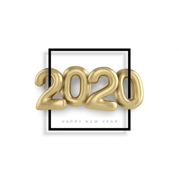 Vector 2020 happy new year gold 3d sing numbers