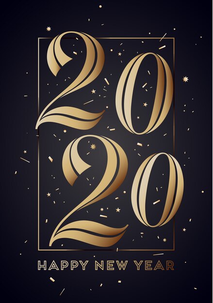 2020. happy new year greeting card with inscription