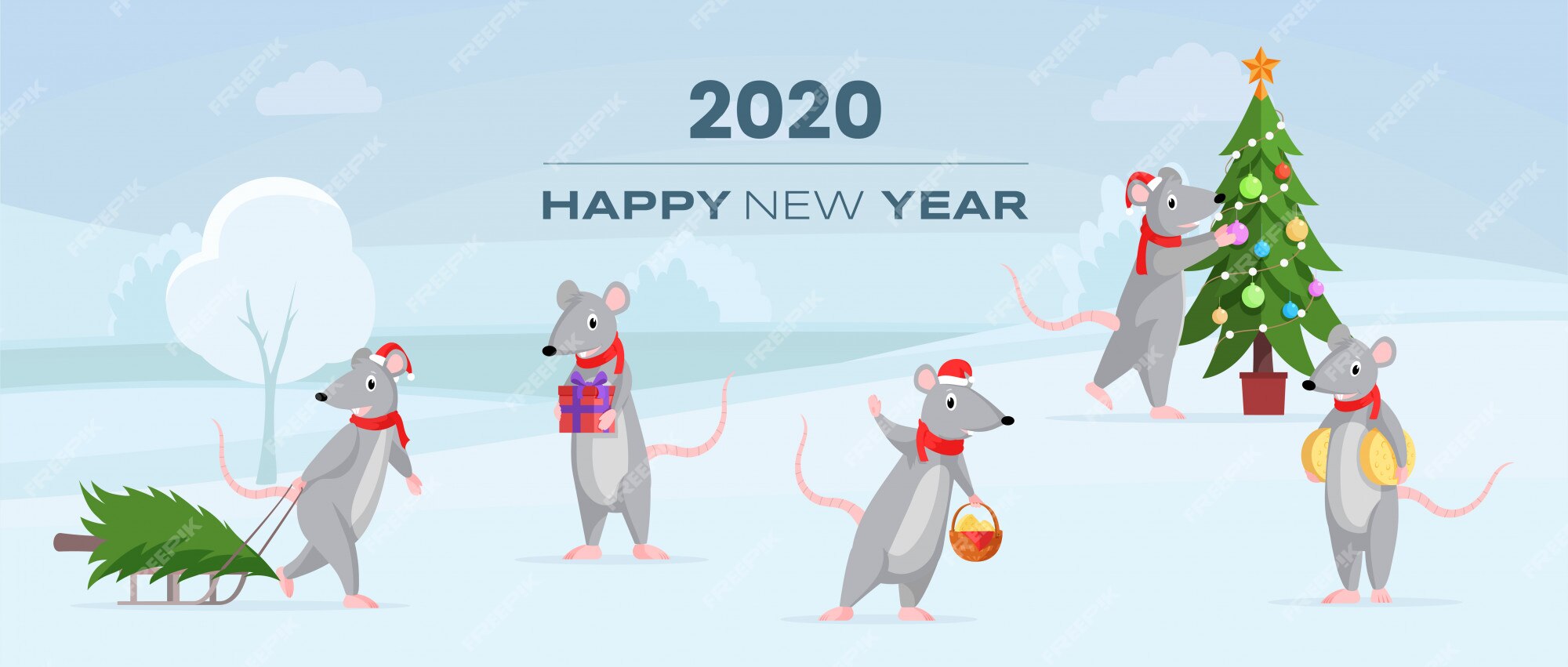 Premium Vector | 2020 happy new year horizontal banner