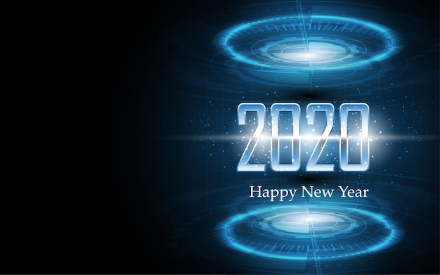 Vettore 2020 felice anno nuovo sulla tecnologia astratto biglietto di auguri