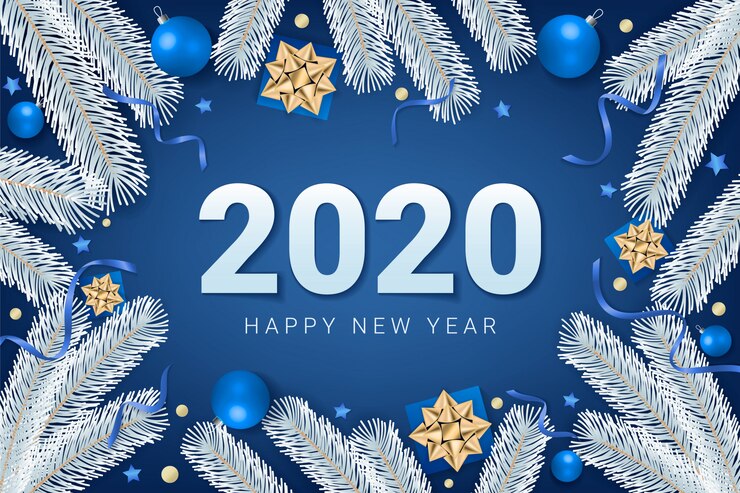 Вектор 2020 год с новым годом текст на синем фоне
