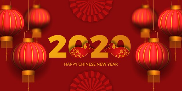 Vector 2020 jaar of rat of muis voor chinees nieuwjaar banner