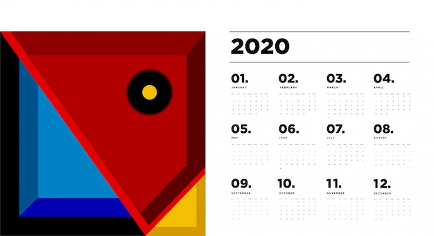 2020 kalendersjabloon met kleurrijke abstracte geometrische achtergrond