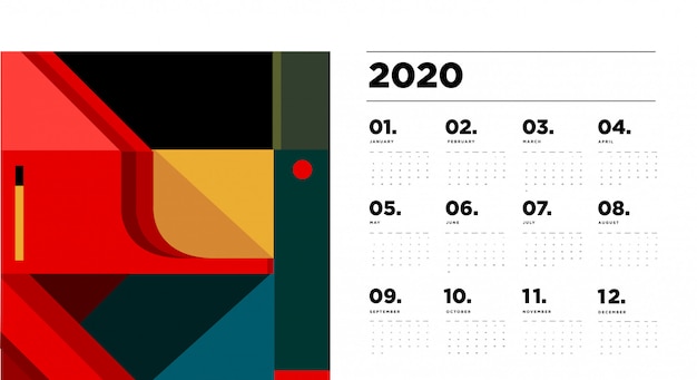 Vector 2020 kalendersjabloon met kleurrijke abstracte geometrische achtergrond