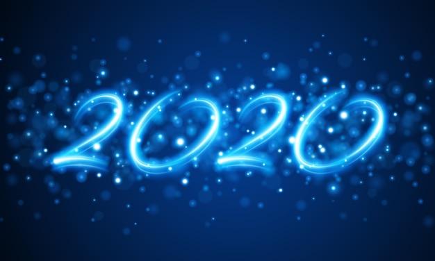 Vector 2020 new year abstract holiday lettering message and glowing bokeh lights   illustration